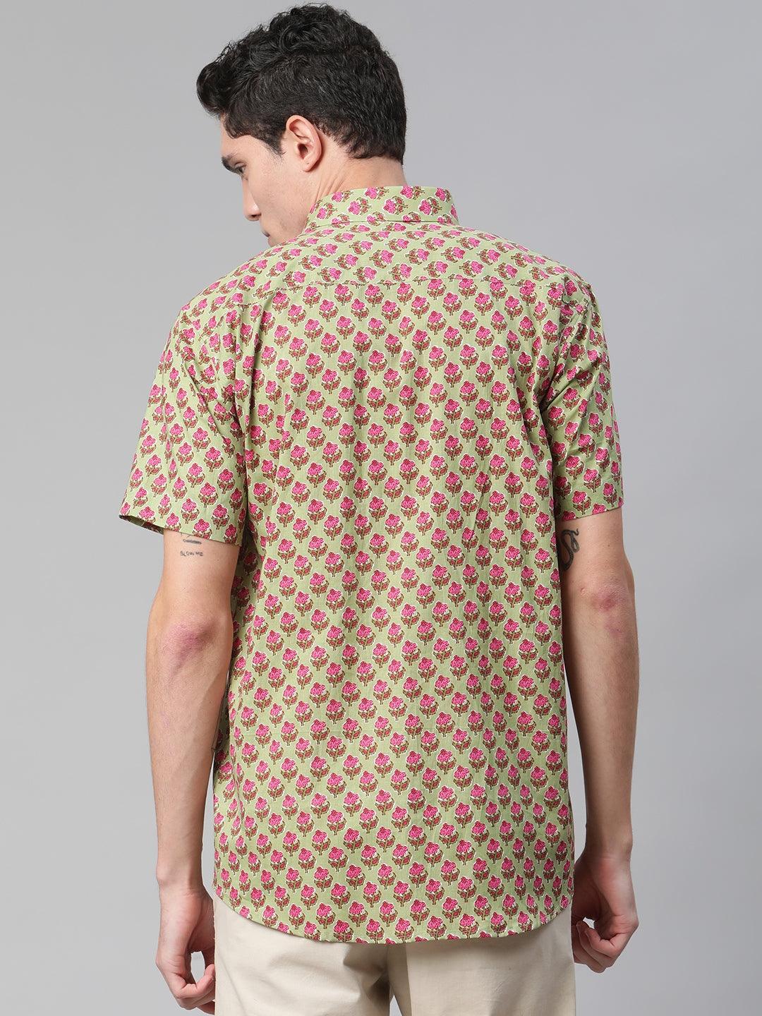 Millennial Men Green  & Pink Cotton  Half Sleeve Shirt for Men-MMH0180 - Jamal Jamalooworld.com