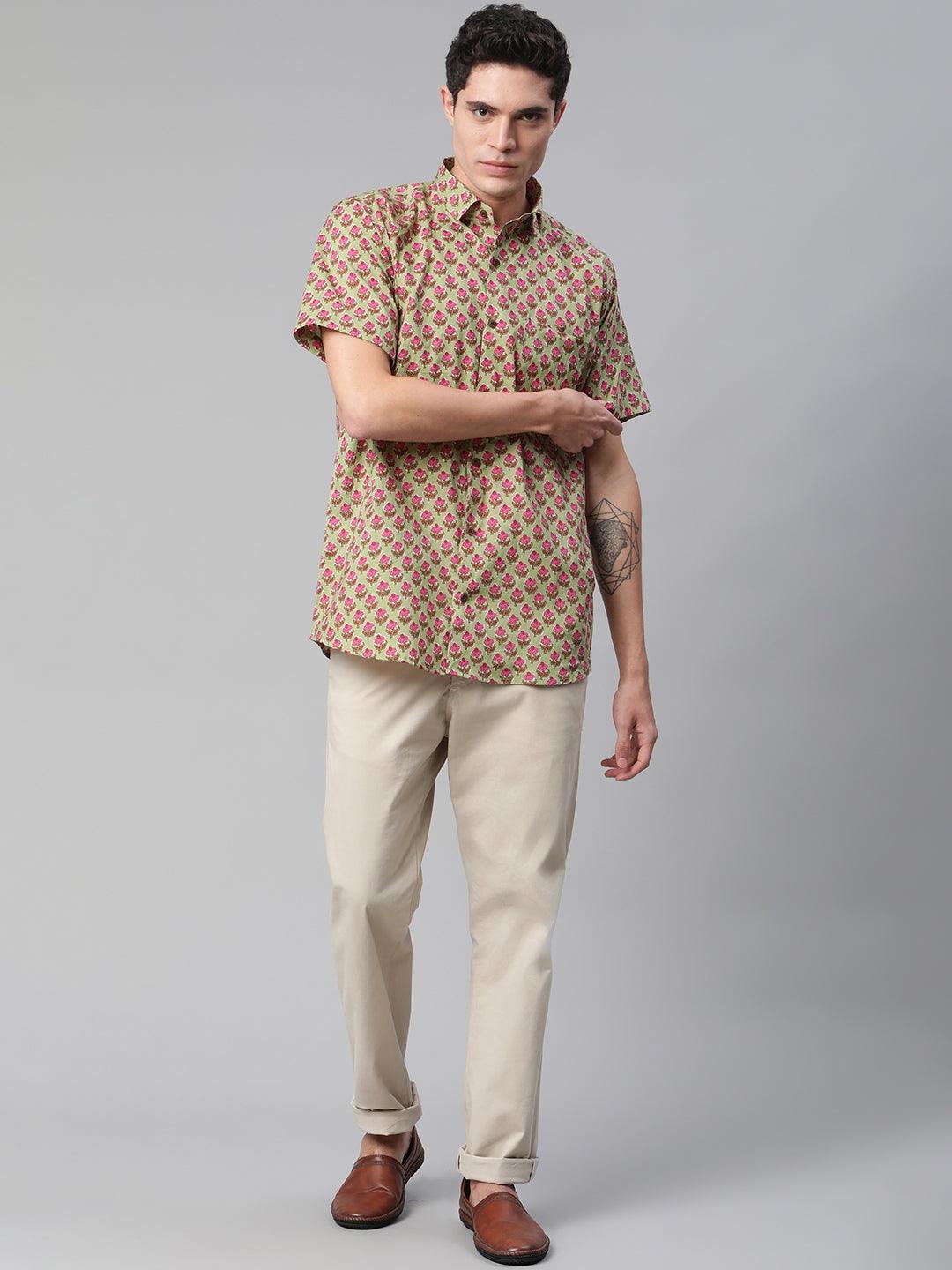 Millennial Men Green  & Pink Cotton  Half Sleeve Shirt for Men-MMH0180 - Jamal Jamalooworld.com