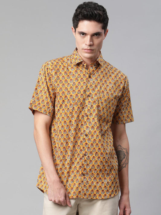 Millennial Men Mustard & Marron Cotton  Half Sleeve Shirt for Men-MMH0182 - Jamal Jamalooworld.com