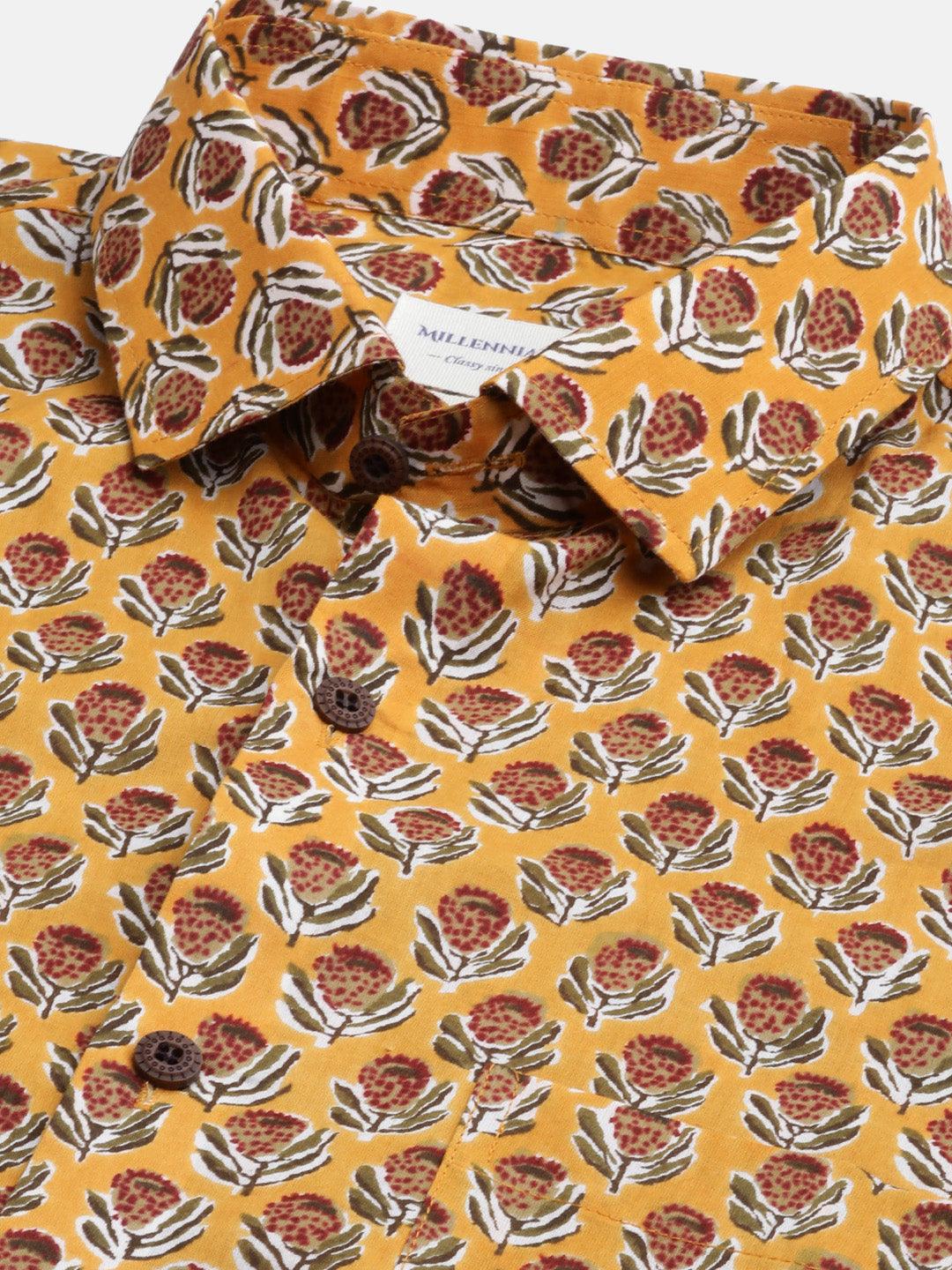 Millennial Men Mustard & Marron Cotton  Half Sleeve Shirt for Men-MMH0182 - Jamal Jamalooworld.com