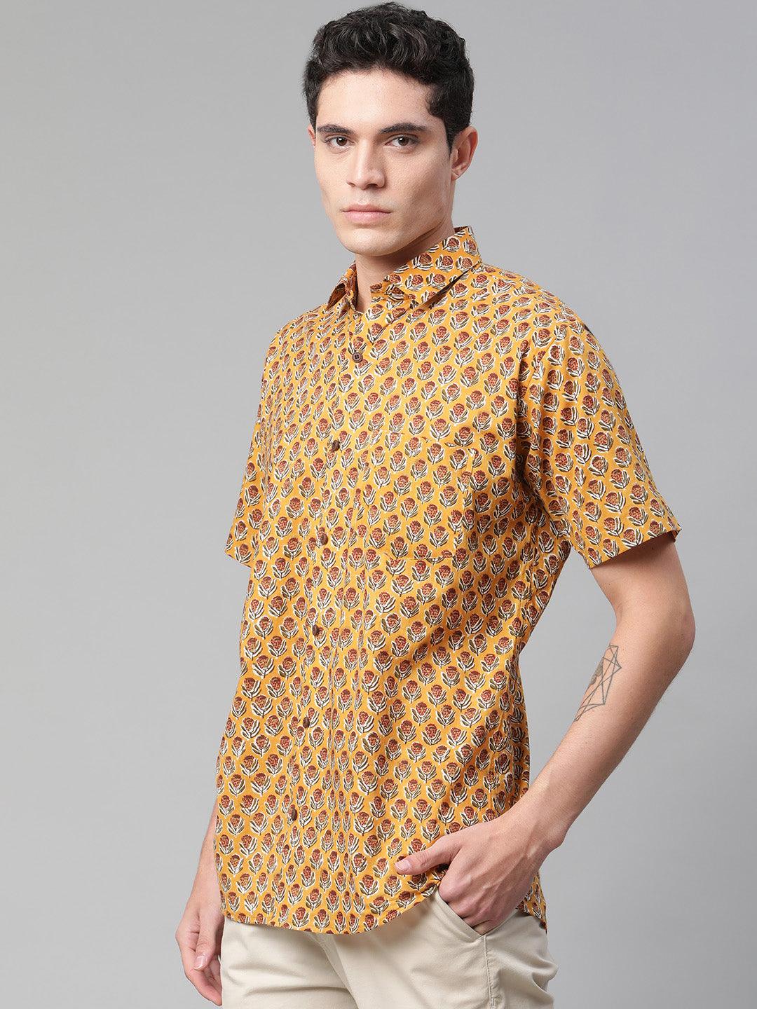 Millennial Men Mustard & Marron Cotton  Half Sleeve Shirt for Men-MMH0182 - Jamal Jamalooworld.com