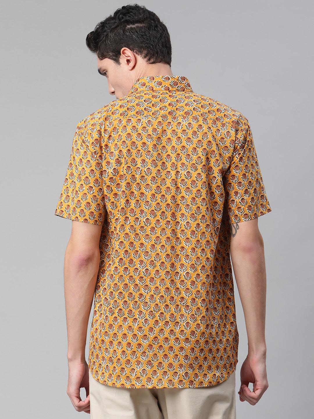 Millennial Men Mustard & Marron Cotton  Half Sleeve Shirt for Men-MMH0182 - Jamal Jamalooworld.com