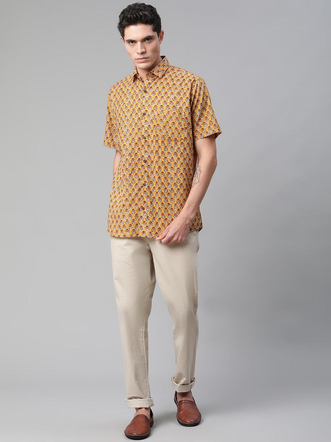 Millennial Men Mustard & Marron Cotton  Half Sleeve Shirt for Men-MMH0182 - Jamal Jamalooworld.com