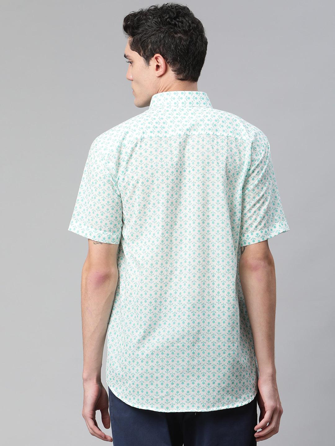 Millennial Men White & Sea Green Cotton  Half Sleeve Shirt for Men-MMH0184 - Jamal Jamalooworld.com
