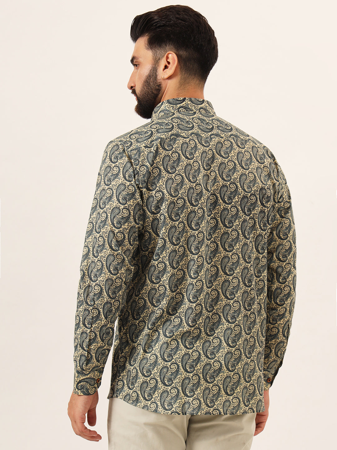 MEN Blue Paisley Print Pure Cotton Regular Fit Casual Half Sleeve