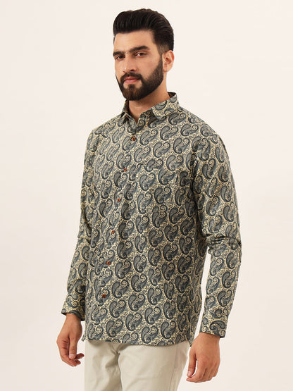 MEN Blue Paisley Print Pure Cotton Regular Fit Casual Half Sleeve