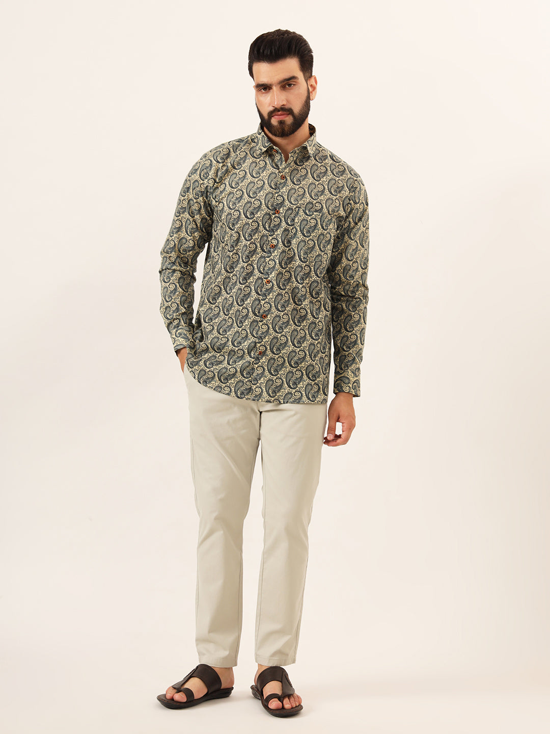 MEN Blue Paisley Print Pure Cotton Regular Fit Casual Half Sleeve