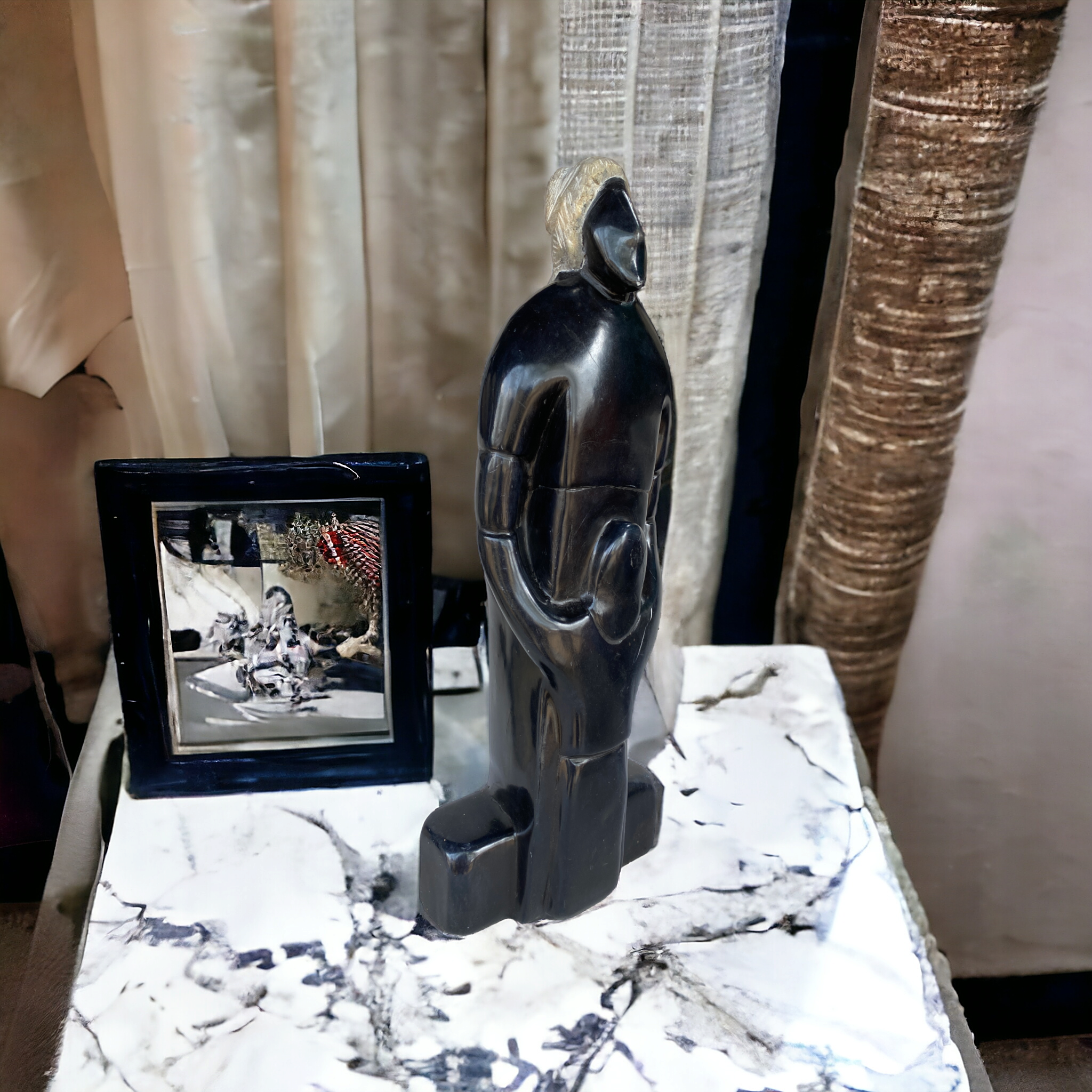 Handmade Black Tall Pareva Stone Idol - Unique Home Decor Statue