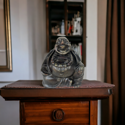 Handcrafted Laughing Buddha Stone Statue - Single Piece