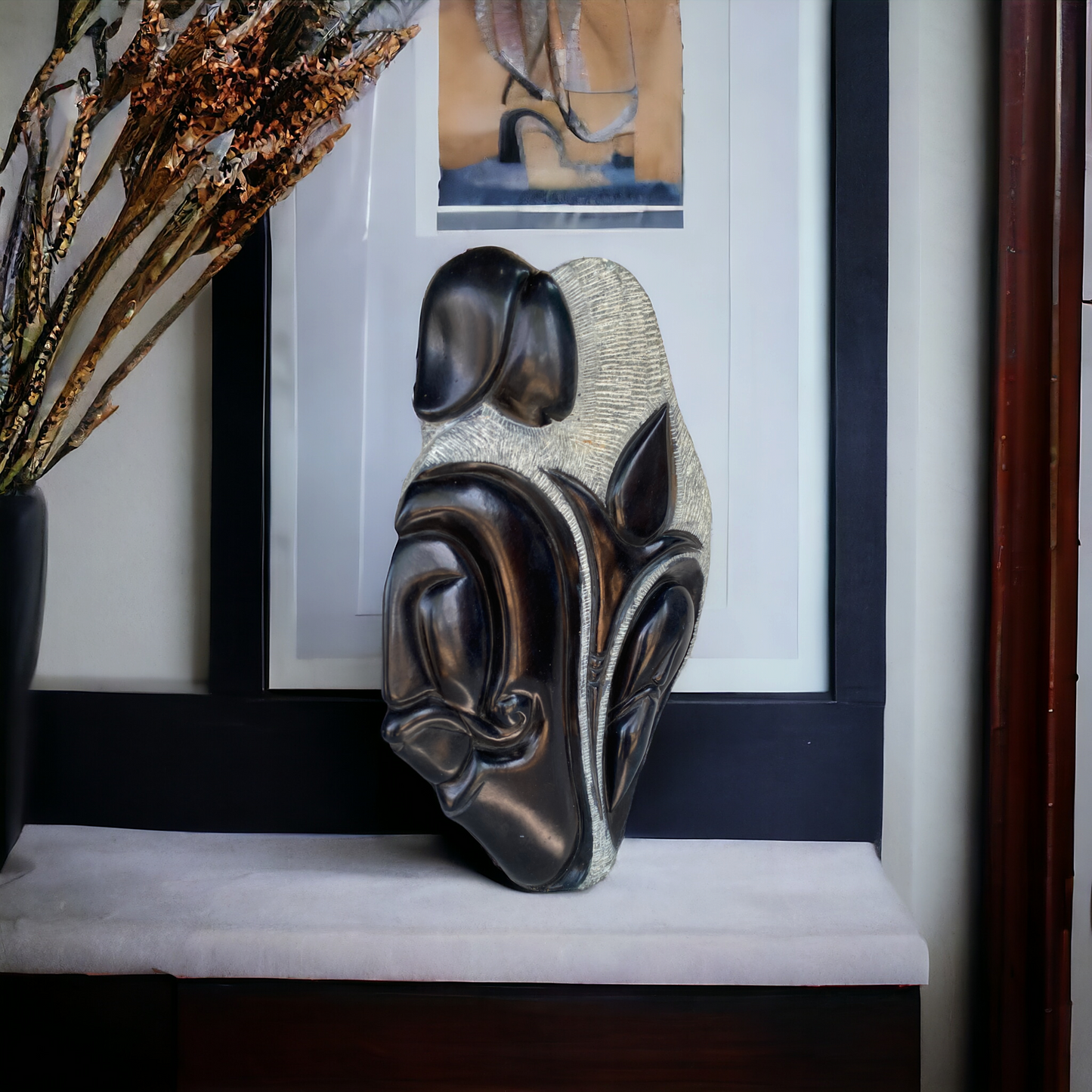 Handcrafted Abstract Black Stone Statue