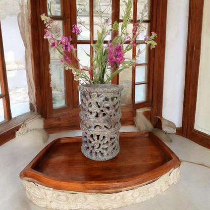 Handcrafted Stone Pen Stand with Floral Design