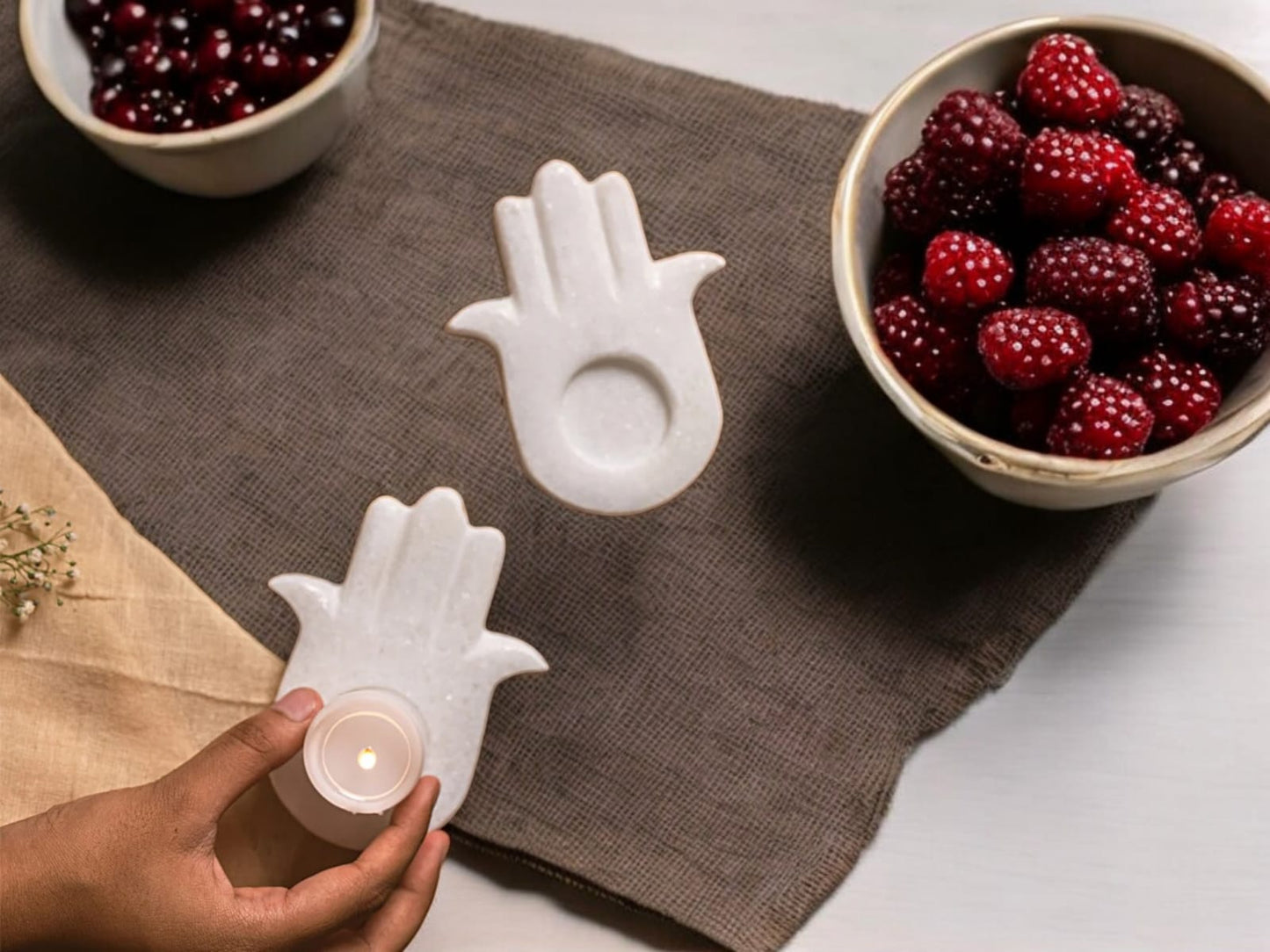 Marble Hamsa Hand Tealight Holder