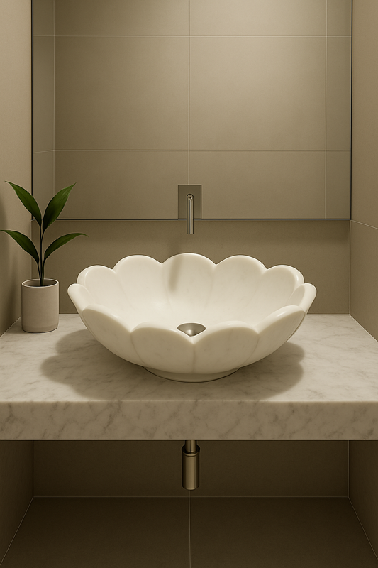 Blossom Carved Marble Wash Basin