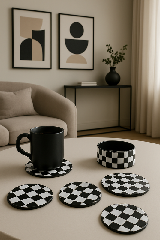Checkerboard Mother of Pearl Inlay Wooden Coasters