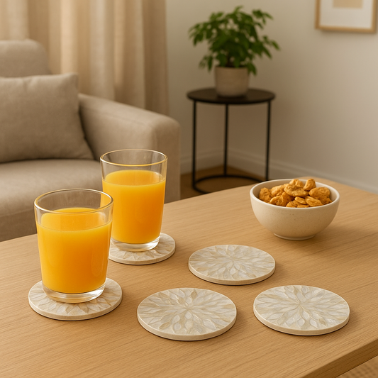Petal Radiance Mother of Pearl InlayWooden Coasters
