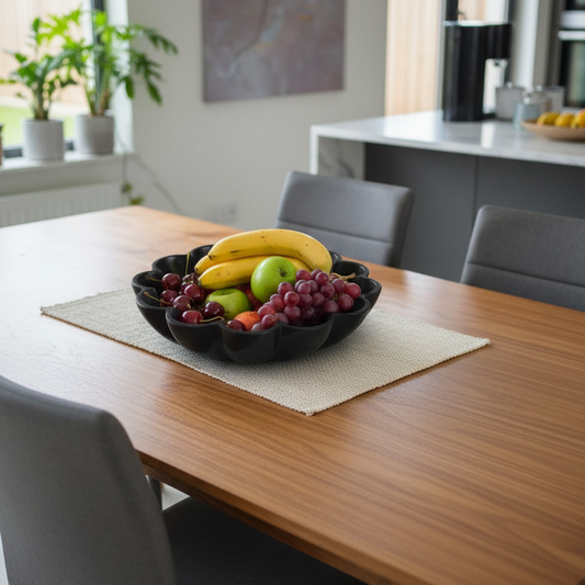 Elegant Black Flower Petal Marble Bowl