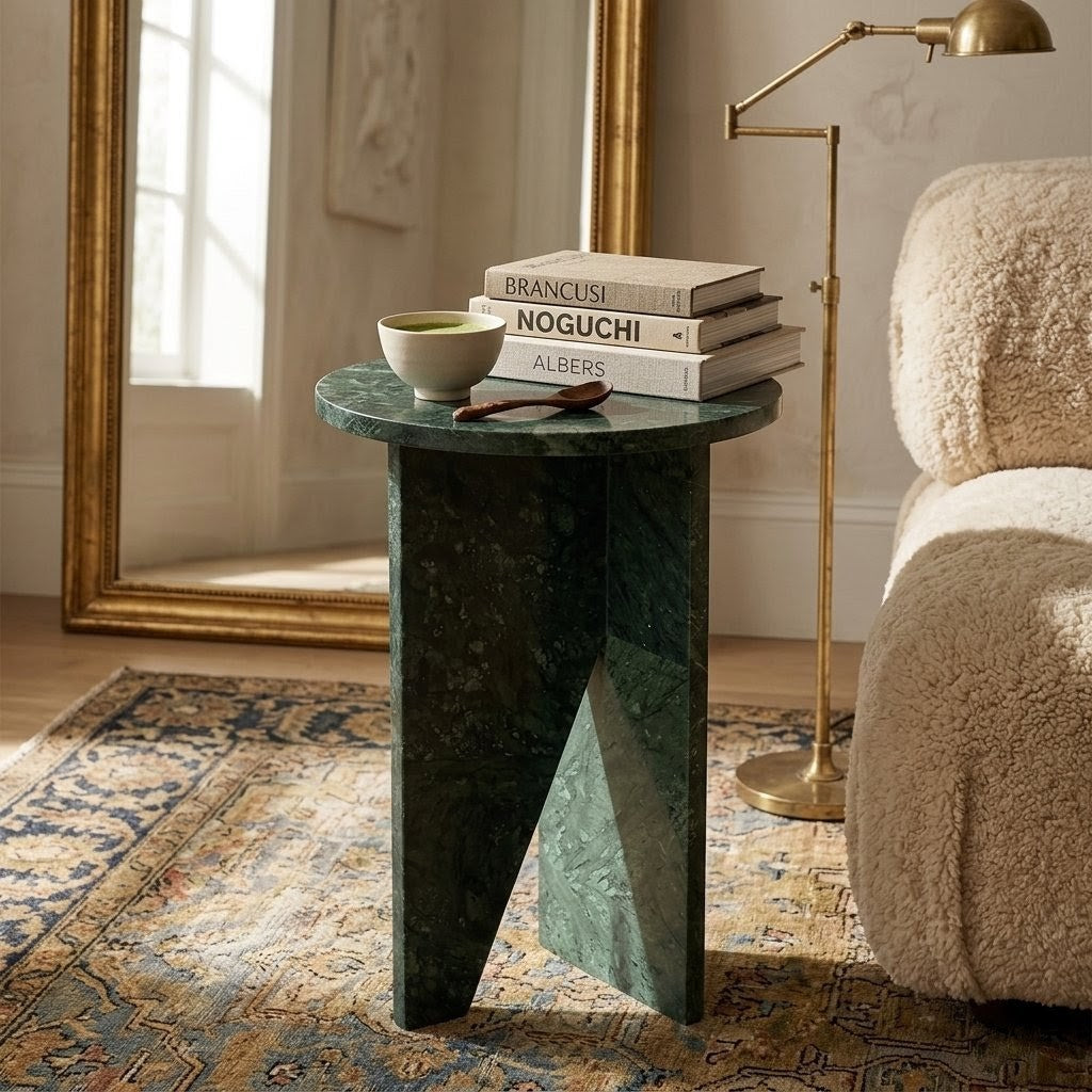 Luxury Green Marble Pedestal Side Table for Living Room