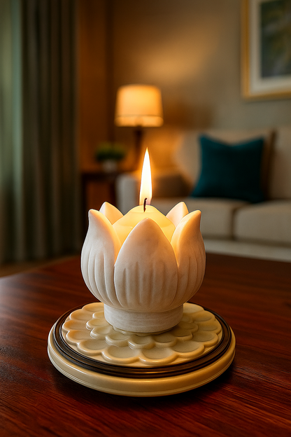 White Lotus Marble Tealight Holder