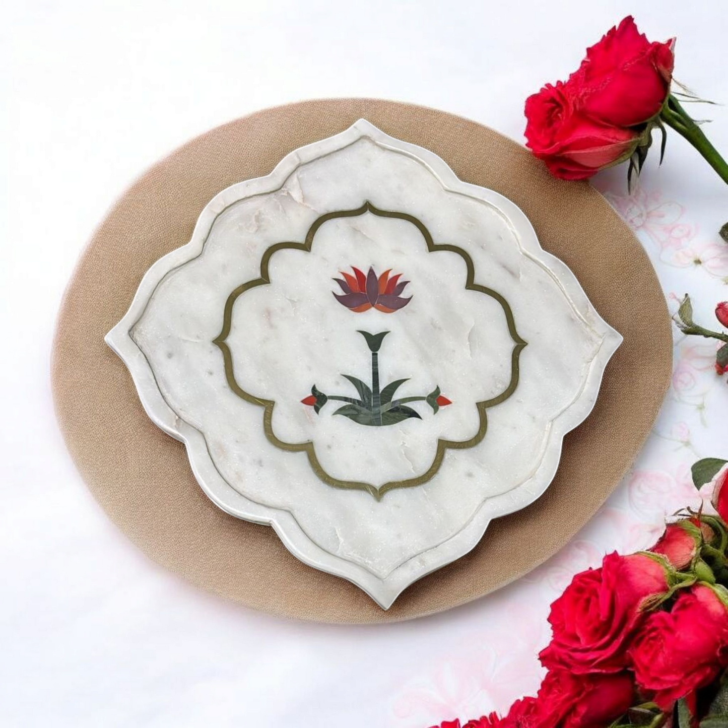 Heritage Lotus Marble Pooja & Decor Tray
