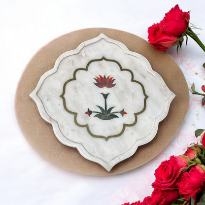 Heritage Lotus Marble Pooja & Decor Tray