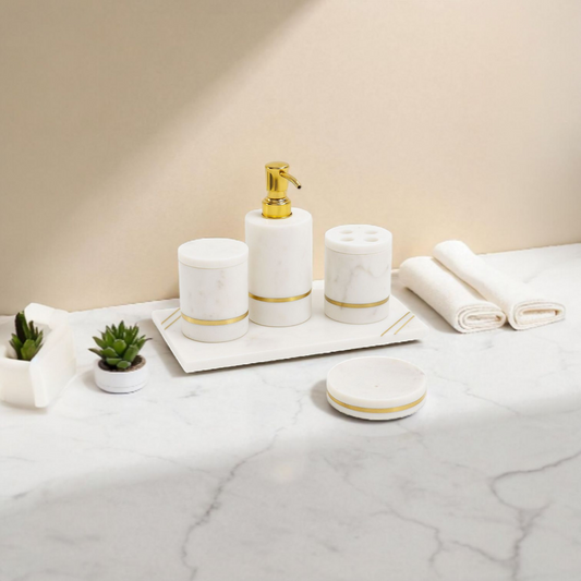 Luxury White Marble Bathroom Accessory Set  (5-Piece Set)