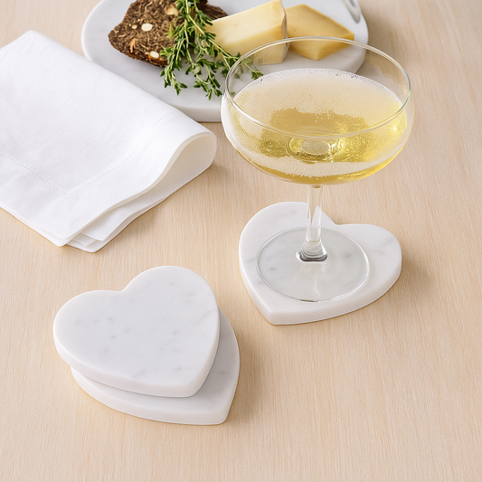 Heart-Shaped White Marble Coasters