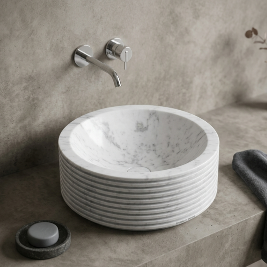 Spiral Carved White Marble Basin