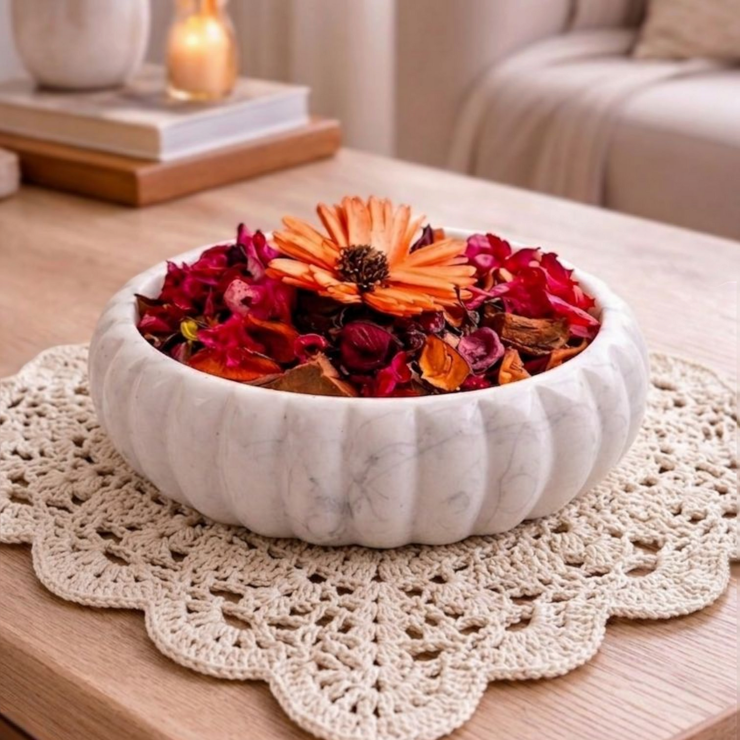 JJM-Marble Fluted Decorative Bowl for Table Styling