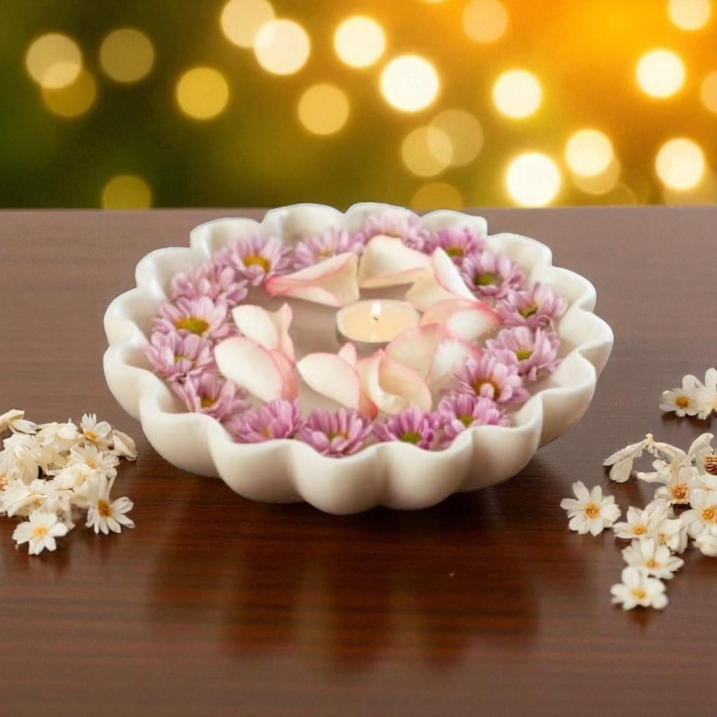 White Ruffle Marble Flower Bowl