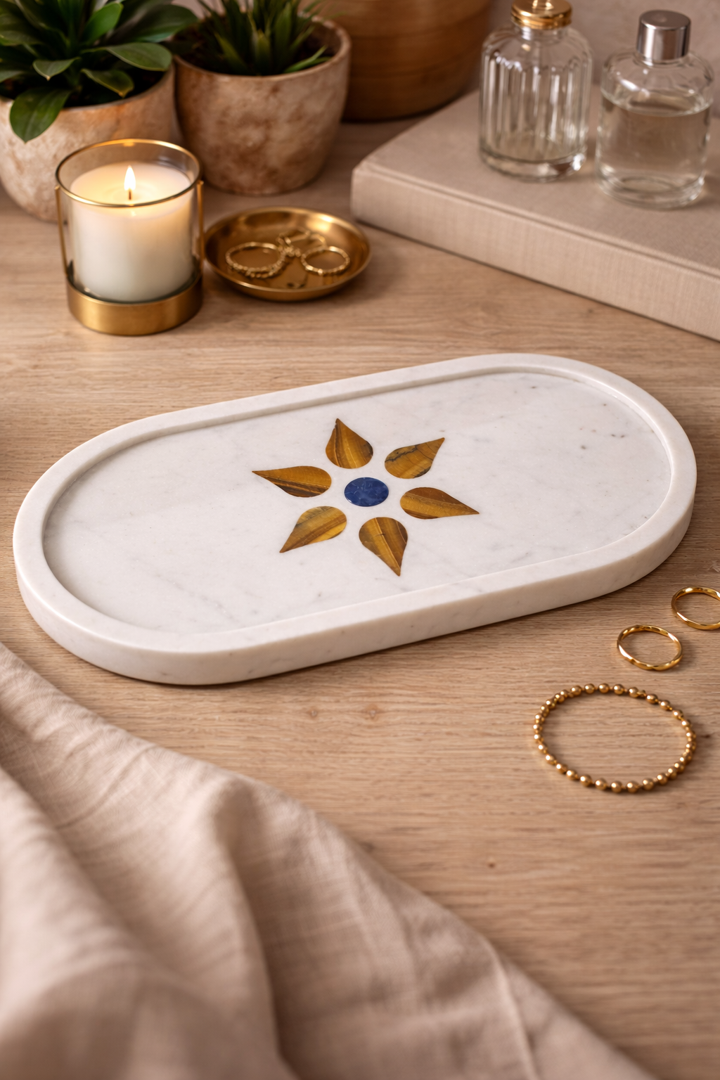 Linea Tiger Inlay Marble Tray