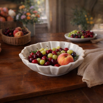 White Hand-Carved Marble Leaf Bowl (Small)