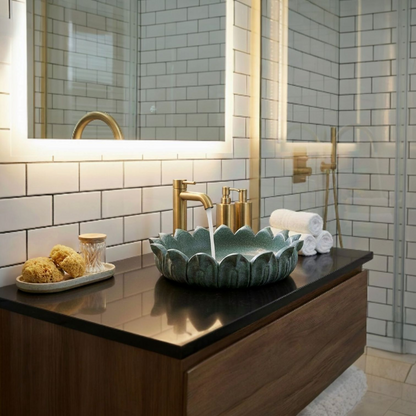 Verdant Lotus Green Marble Basin