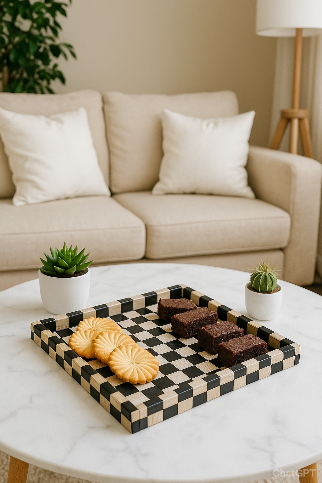 Black & White Checkerboard  Wooden Mother of Pearl Tray