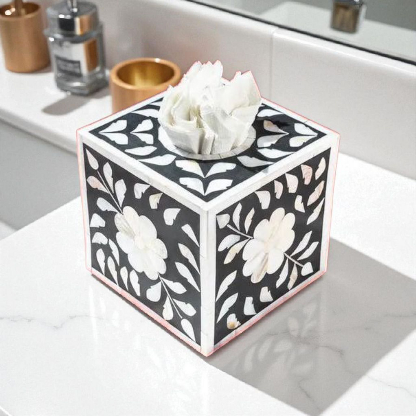Ornate Charm Wooden Tissue Box In Mother of Pearl