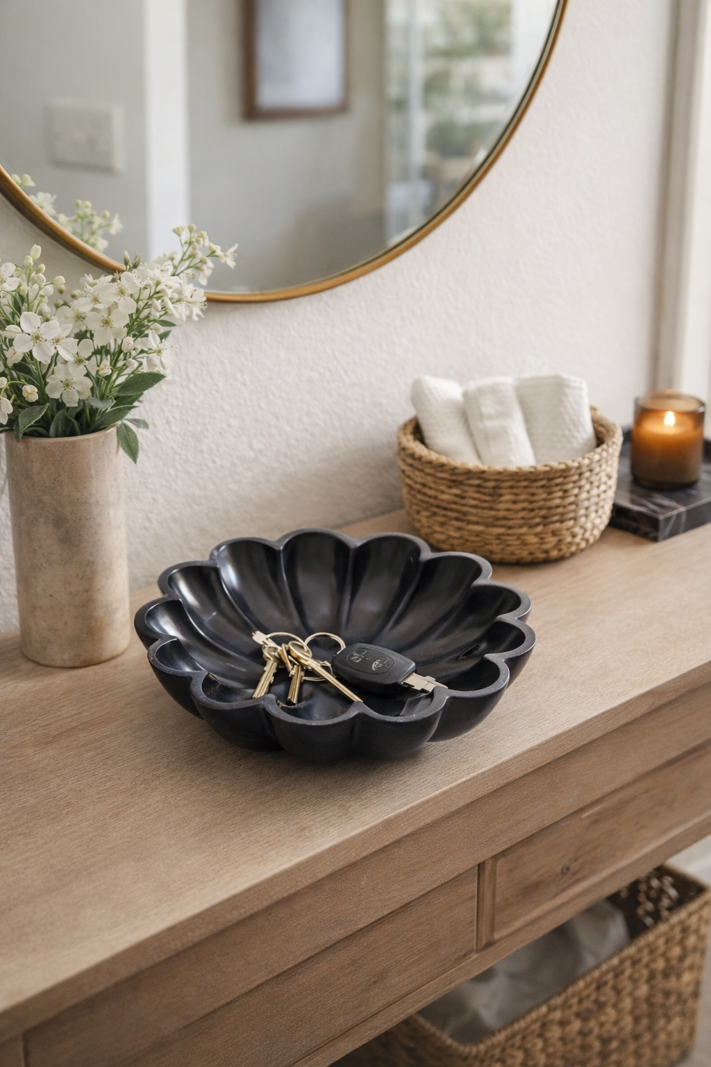 Elegant Black Flower Petal Marble Bowl (Small)