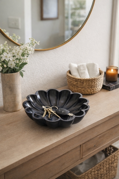 Elegant Black Flower Petal Marble Bowl (Small)