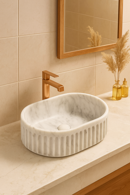 JJ - CT 01 Fluted White Marble Basin