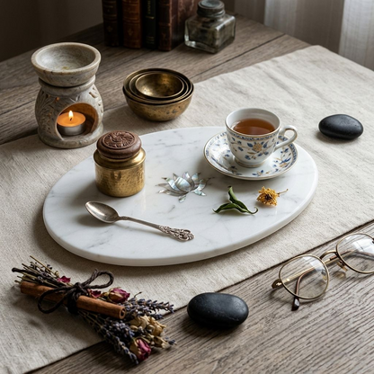 Pearl Petal Marble Inlay Tray