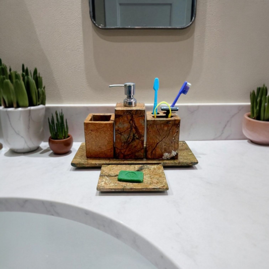 Luxury Brown Marble Bathroom Accessory Set