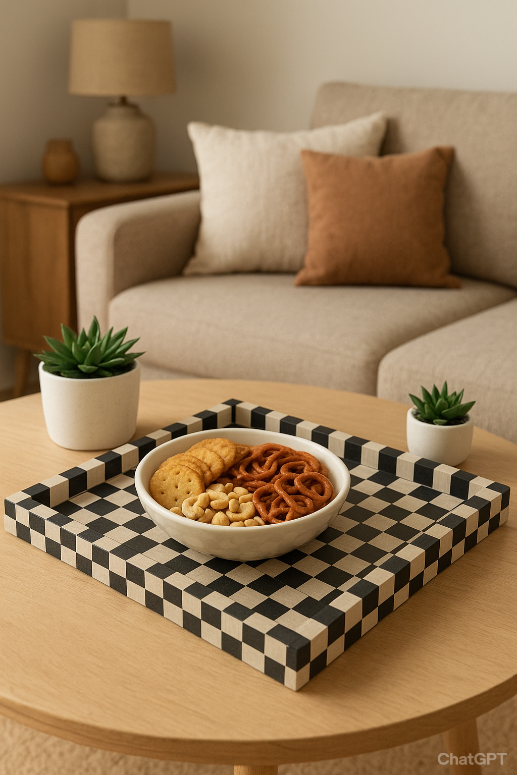 Black & White Checkerboard  Wooden Mother of Pearl Tray