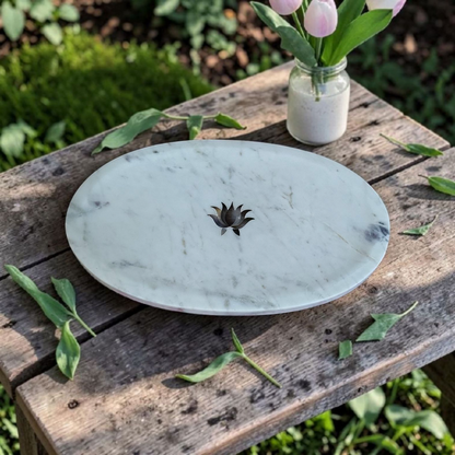 Pearl Petal Marble Inlay Tray