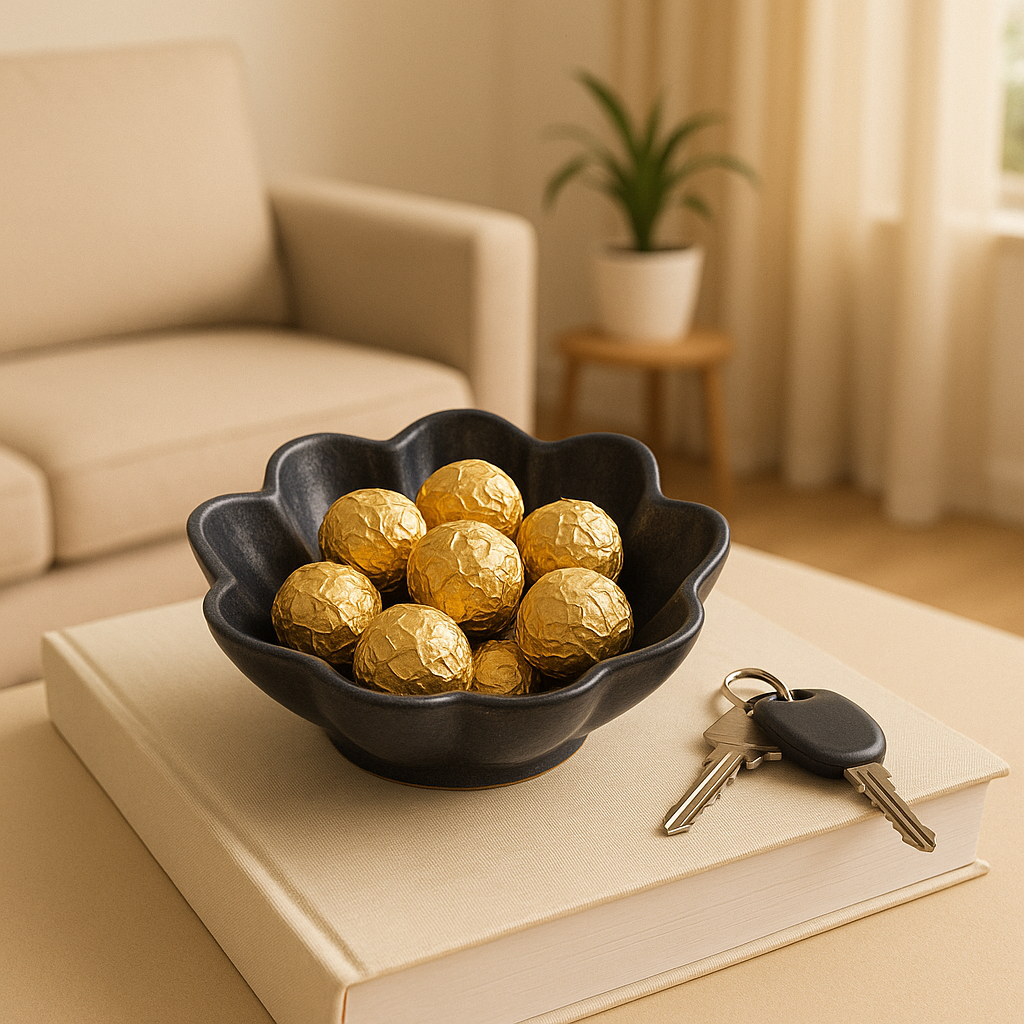 Elegant Black Flower Petal Marble Bowl