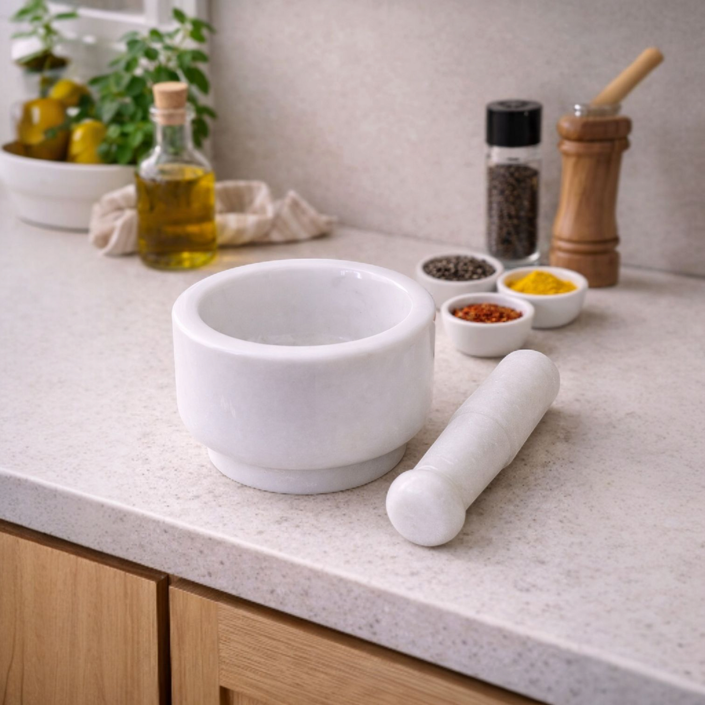 Premium White Marble Mortar & Pestle Set