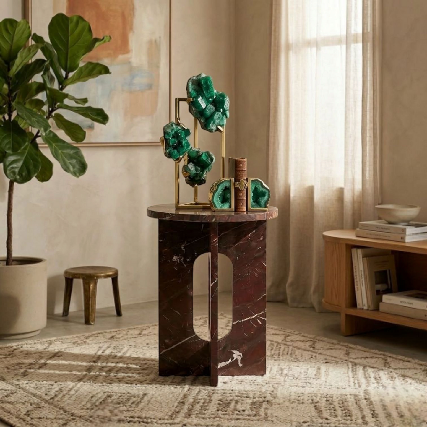 Luxury Brown Marble Accent Side Table for Living Room