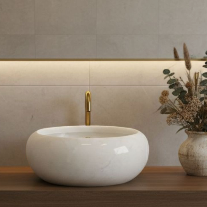 Classic Round White Marble Basin