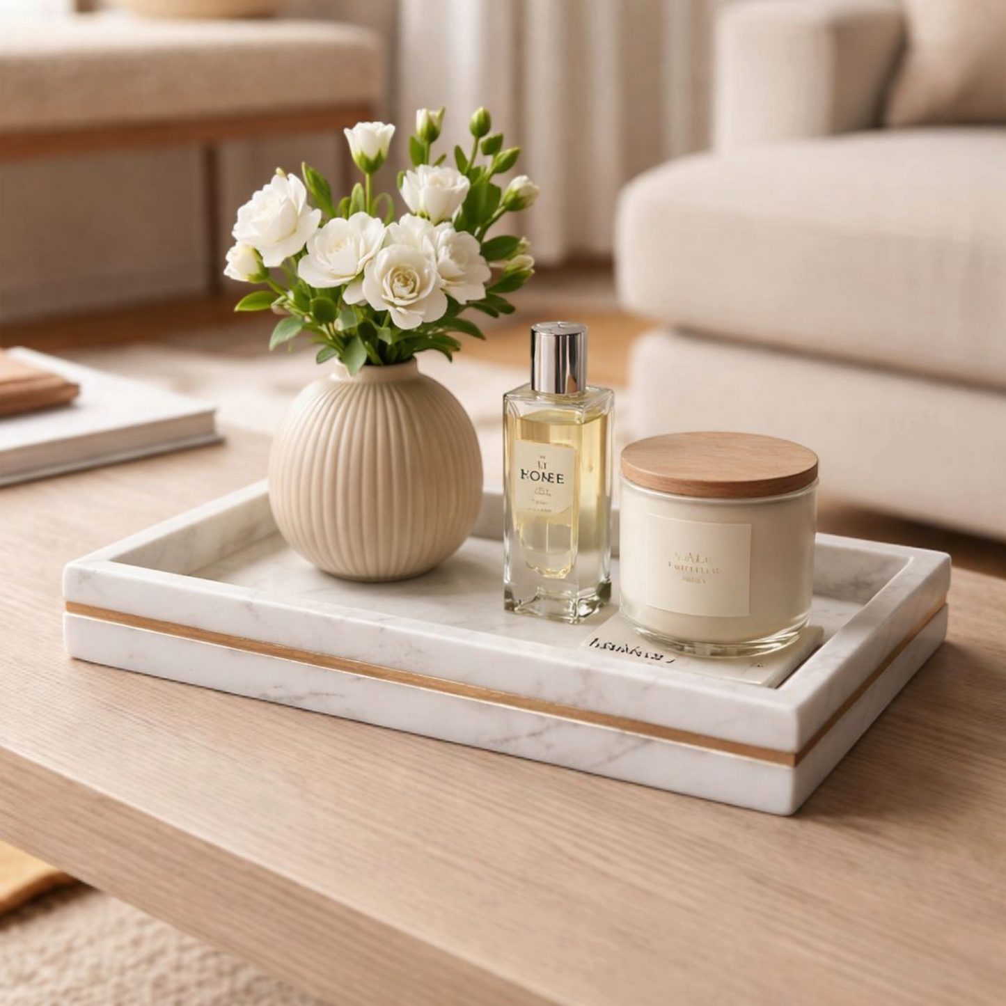 luxury white marble tray for coffee table decor