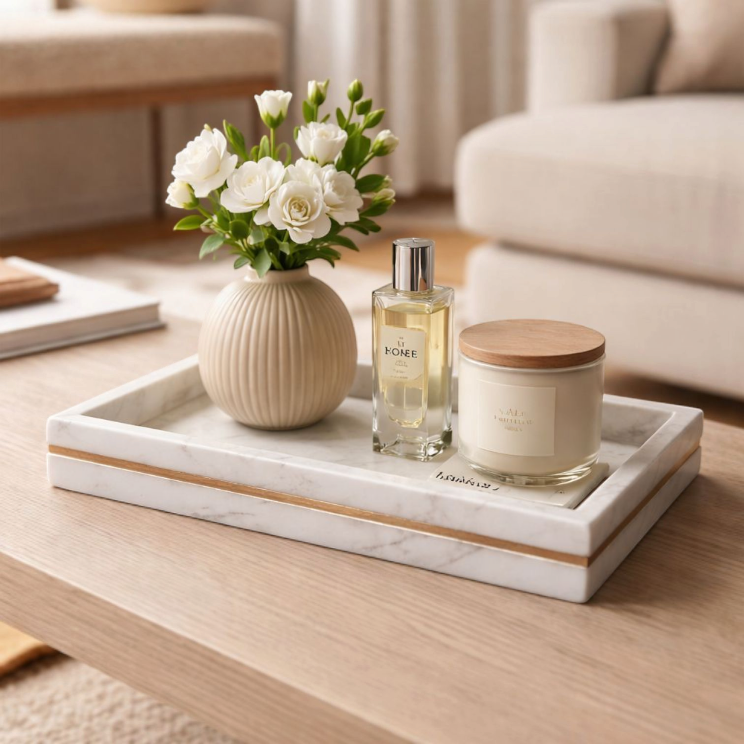 luxury white marble tray for coffee table decor