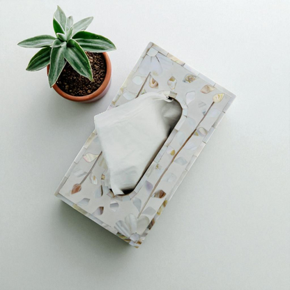Elora White & Golden Glow Mother of Pearl Inlay Tissue Box