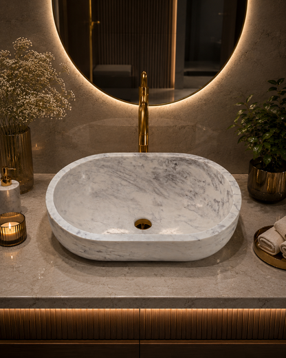 JJM-NatureCraft Oval Countertop Marble Basin
