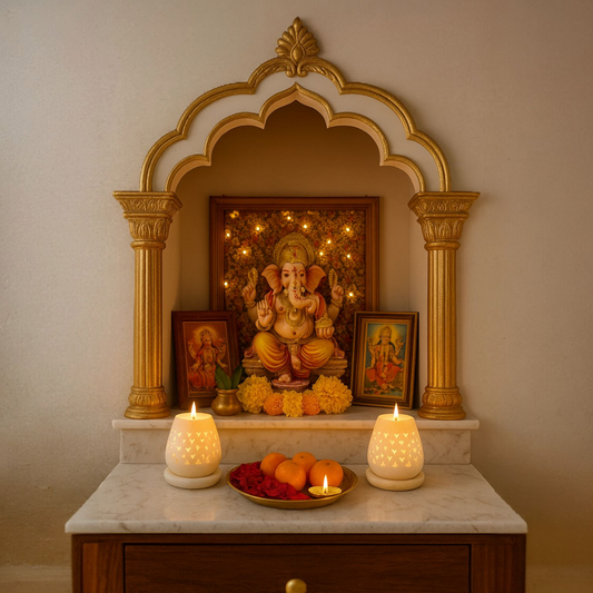 Soft Glow White Marble Stone Candle Holders  With Base